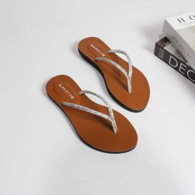 Sandal Flat Wanita Dewasa Tali Jepit Full Mutiara 37 Tan