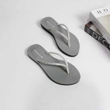 Sandal Flat Wanita Dewasa Tali Jepit Full Mutiara 37 Grey