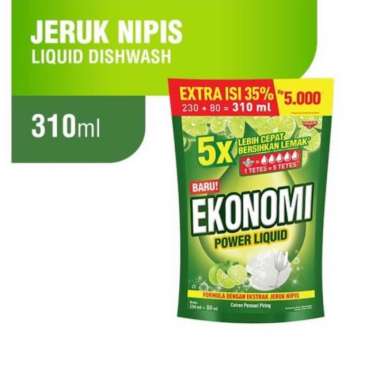 Promo Harga EKONOMI Pencuci Piring Power Liquid Jeruk Nipis 310 ml - Blibli