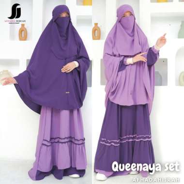 Gamis syari jilbab cadar Queenaya wolfis baju set hijab instan free niqab terbaru XL HITAM TOSCA