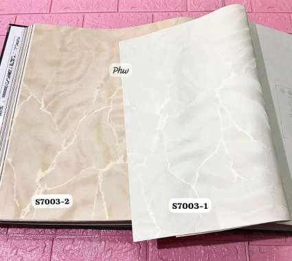 WALLPAPER DINDING MOTIF MARMER GLITER CREAM COKLAT MODERN MEWAH KASA