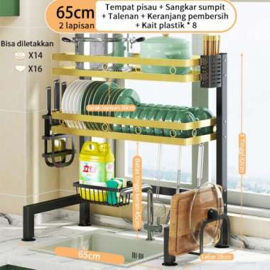 Rak Cuci Piring Wastafel Rak Dapur New -2 Tingkat Gold