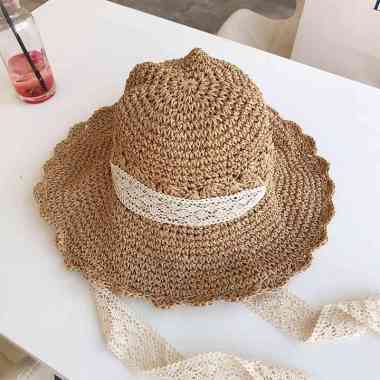 Verish Topi Anyaman Pantai / Topi Noni Belanda Ada Tali / Topi Wanita Import Coklat