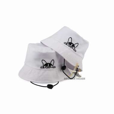 VERISH Topi Bucket Anak Tali Bordir Bulldog Anak Laki Laki Perempuan Tali Bulldog Putih