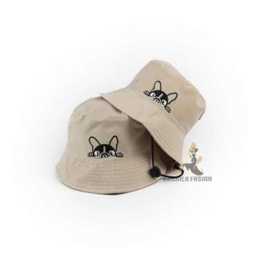 VERISH Topi Bucket Anak Tali Bordir Bulldog Anak Laki Laki Perempuan Tali Bulldog Krem