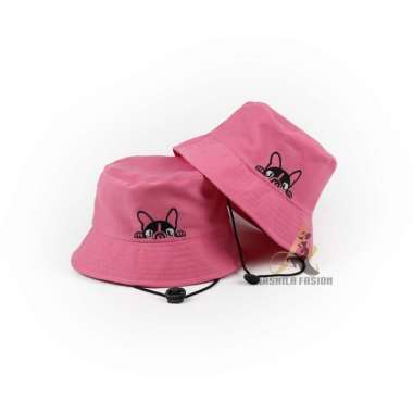 VERISH Topi Bucket Anak Tali Bordir Bulldog Anak Laki Laki Perempuan Tali Bulldog Pink