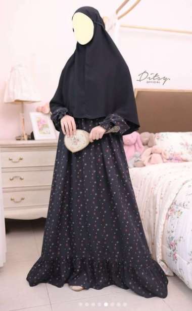 Ditsy Night Gown Desember 2023 Gamis - Baju Tidur seri Miwa Sable Black L