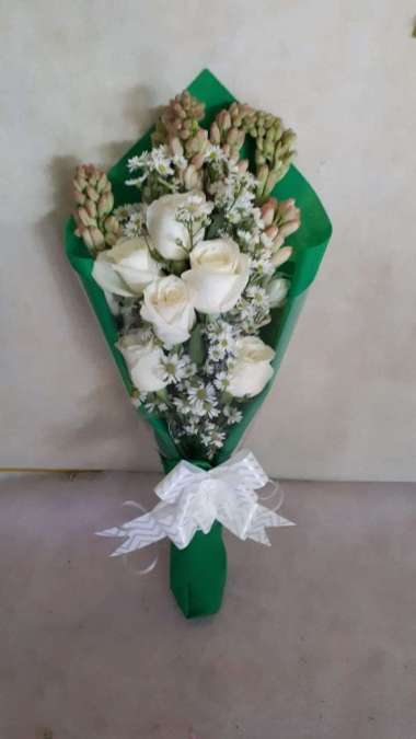 Buket bunga mawar putih asli mix bunga sedap malam | bouquet | bucket