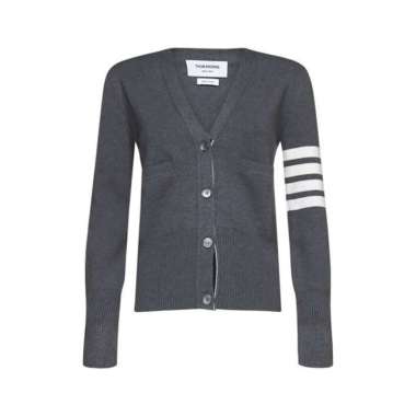 Thom Browne Cotton Crepe V-Neck 4-Bar Cardigan Medium Grey 40 Grey