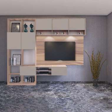 Kirana Buffet TV Wall Unit Backdrop TV Kayu Modern Minimalis - Hamburg