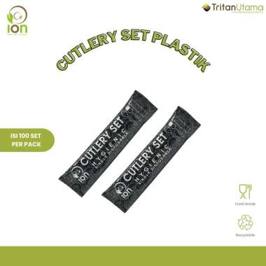 ION Set Cutlery Sendok Garpu Plastik Tissue 1 Dus GROSIR hitam