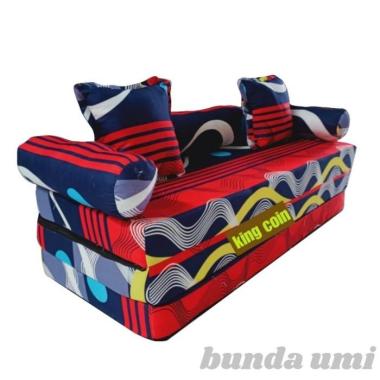 Sofa Bed Kursi Tamu Minimalis Kasur Lipat Lantai Busa Yellow Katun Gel Merah
