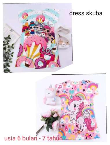 Dress Anak Perempuan Bahan Scuba / Daster Anak / Baju Tidur Anak Cewek LOL 6-7 tahun