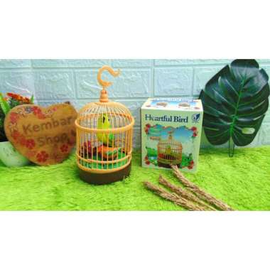 07123-2 [BISA KICAU, SAYAP GERAK&LAMPU NYALA]Mainan Anak Burung Berkicau Dalam Sangkar Heartful Bird
