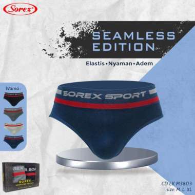 CD PRIA SEAMLESS SOREX M 3803 CELANA DALAM LAKI SEMPAK SEGITIGA 1 DUS ISI 2PCS M-L