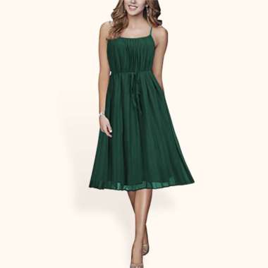 Dress Camisoles sexy plisket Tali kecil Wanita Gaya Korea - Jfashion Nora Hijau