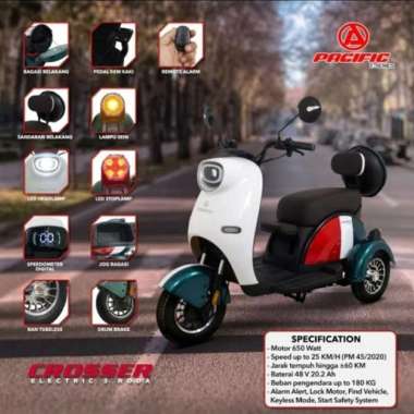 Sepeda listrik roda 3 pacific crosser 650 watt garansi resmi
