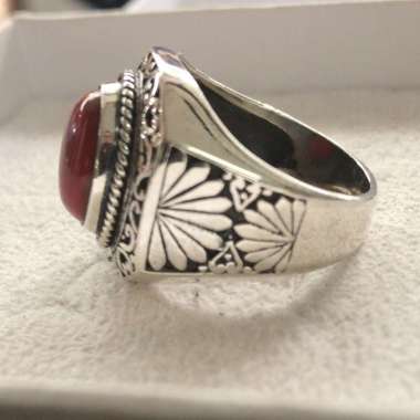 Cincin Ring Perak Silver Bali Asli 925 Segi delapan kipas Lebar batu akik Pria Laki Wanita Keren Ele