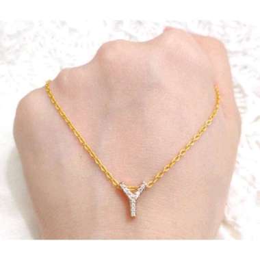 Set Kalung dan Liontin Hala Huruf Y Elegant Emas Asli