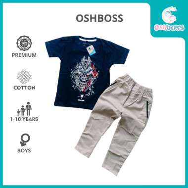 OshBoss - Setelan Anak Kombinasi / Set Baju Anak Kaos dan Celana Unisex Cowok/Cewek Usia 1- 8 Tahun bisa COD 3-4 tahun TOPI KUNING
