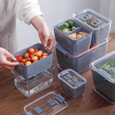 Kotak Penyimpanan Buah dan Sayur di Kulkas dengan Keranjang Pengering Makanan Kulkas Plastik Kuat Gr