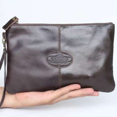 TAS CLUTCH KULIT ASLI WANITA MALIKA / FREE GRAVIR NAMA COKLAT TUA