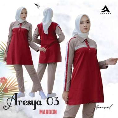 Setelan Baju Olahraga Aresya 3 / Pakaian Olahraga Wanita Muslim Muslim M Maroon