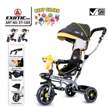 Stroller Sepeda Anak Roda Tiga Exotic ET-1265 Baby Shark ET1265 Tricycle ET 1265 Merah