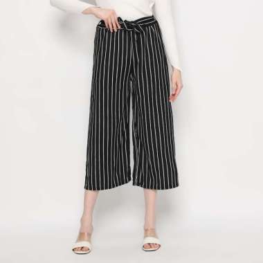 MINEOLA Celana Kulot Wanita Panjang Motif Garis Bahan Impor - Black