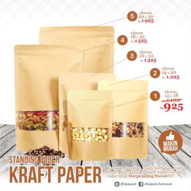 SPKW Standing Pouch Kraft Paper Zipper 12x18 Kuning