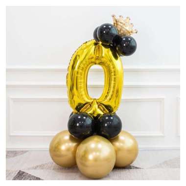 STANDING DIY ANGKA BLACK GOLD DEKORASI/DEKORASI ULANG TAHUN/BALON FOIL 0