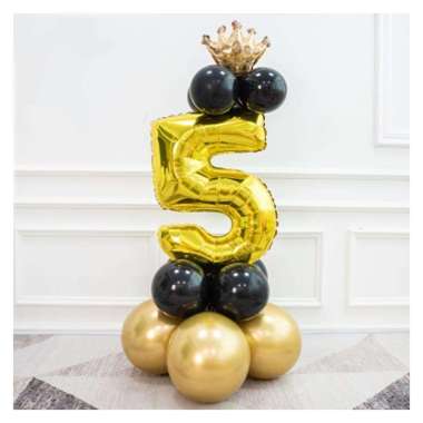 STANDING DIY ANGKA BLACK GOLD DEKORASI/DEKORASI ULANG TAHUN/BALON FOIL 5