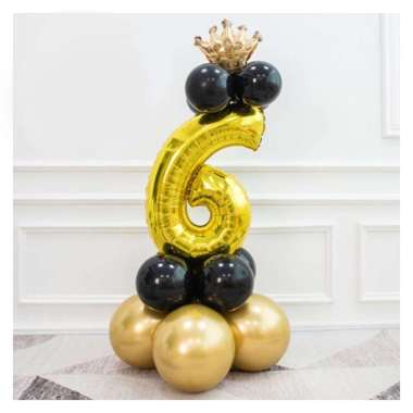 STANDING DIY ANGKA BLACK GOLD DEKORASI/DEKORASI ULANG TAHUN/BALON FOIL 6