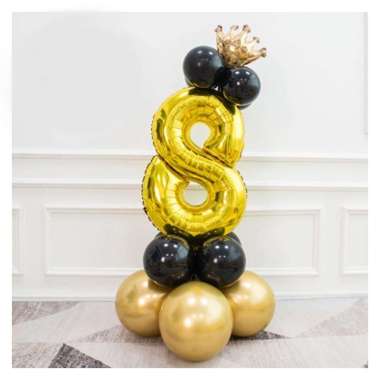 STANDING DIY ANGKA BLACK GOLD DEKORASI/DEKORASI ULANG TAHUN/BALON FOIL 8