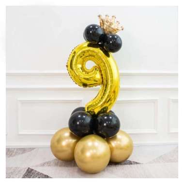 STANDING DIY ANGKA BLACK GOLD DEKORASI/DEKORASI ULANG TAHUN/BALON FOIL 9