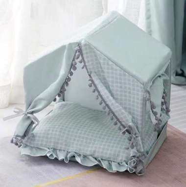 Tenda Kucing Kandang Kucing Portable Sarang Musim Panas Kasur Tebal BIRU
