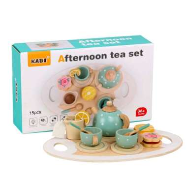 wooden kabi stand cake &tea set afternoon - mainan pretend play edukas Multicolor