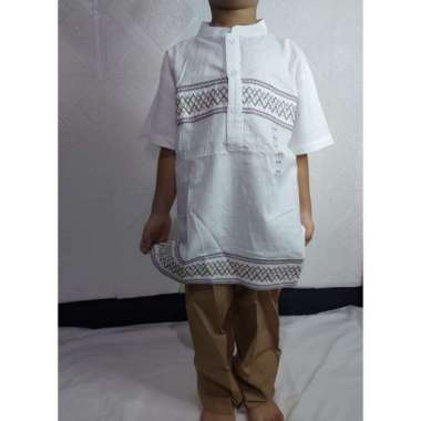 Aero/SETELAN BAJU KOKO ANAK LAKI/Kemeja Bamus Bordir Atas/PUTIH Based Information Multicolor