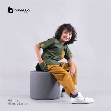 Gamis Kurta set anak Barran by Bunayya Sunnah Clothing - Army Multicolor