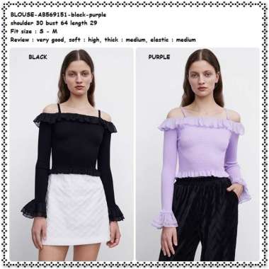 AB569151 Baju Atasan Pesta Rajut Blouse Sabrina Wanita Korea Hitam Black Ungu Lilac Purple