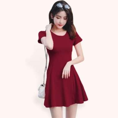 Mini Dress sexy lengan pendek Gaya Korea wanita model terbaru - Jfashion Nanda Maroon
