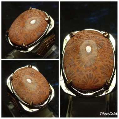 Cincin Akik Batu Motif Gambar Bunga Teratai Unik Antik