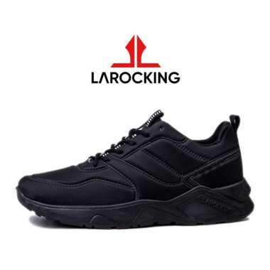 Larocking - Dexter Hitam Polos | Sepatu Sneakers Running Gym Shoes Sport Hitam Polos 44