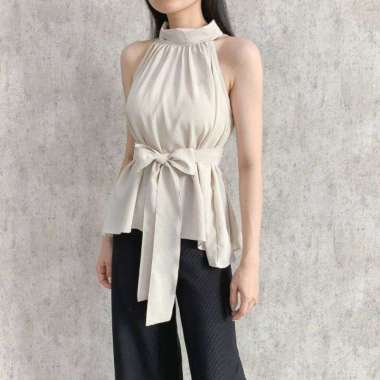 Baju Blouse Blus Atasan Wanita halter neck off shoulder singlet tanpa lengan bahan rayon sedang hija