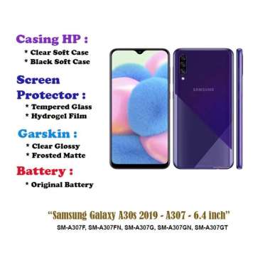 Samsung Galaxy A30s 2019 - A307 - 6.4 inch - Case - Screen Protector - Battery - Dll Clear Hard Case