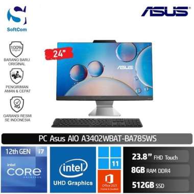 PC Asus AIO A3402WBAT BA785WS Desktop PC [Core i7-1255U/8GB/512GB SSD/23.8" Touch/W11+OHS]