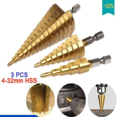 Mata Bor 3 PCS Step Drill Titanium Hex Bor Pagoda Tingkat Payung HSS Set Besi Kuningan Kayu Plastik 