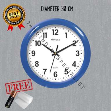 Jam Dinding Ontime 767 Diameter Besar 30cm Polos Minimalis Mesin Quartz Original BIRU