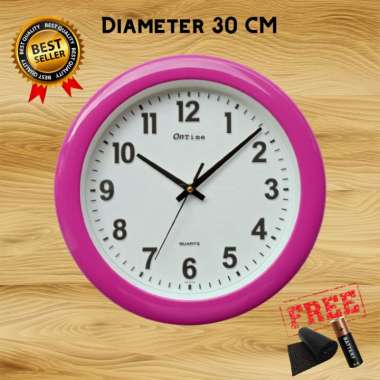 Jam Dinding Ontime 767 Diameter Besar 30cm Polos Minimalis Mesin Quartz Original PINK