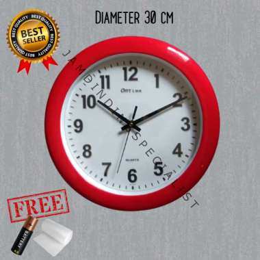 Jam Dinding Ontime 767 Diameter Besar 30cm Polos Minimalis Mesin Quartz Original MERAH